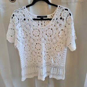 COquette Womens Top Size 12 White Floral Crochet Cottagecore Open Knit Y2K 17359
